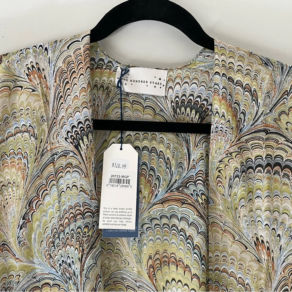 One Hundred Stars Long Kimono Marbled Green - Picture 3 of 8